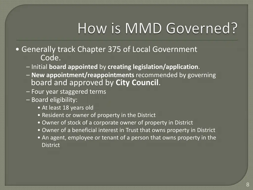 generally track chapter 375 of local government