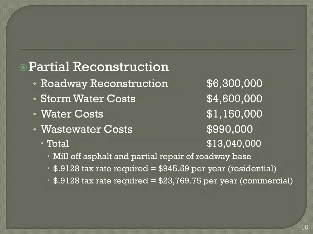 partial reconstruction roadway reconstruction