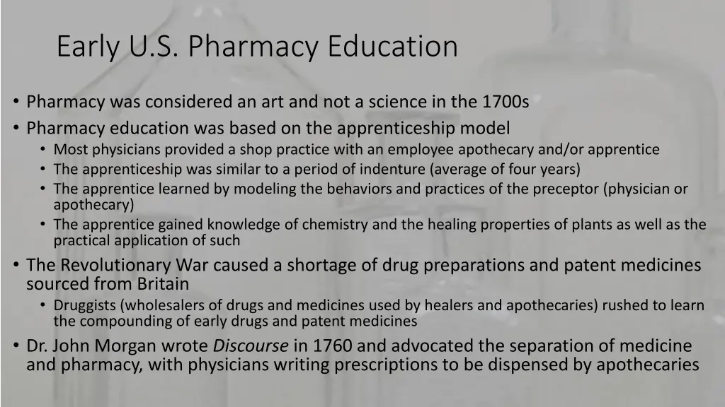 early u s pharmacy education