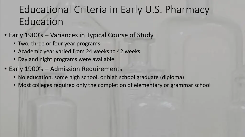 educational criteria in early u s pharmacy