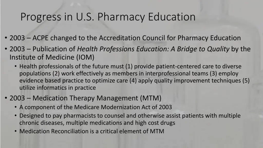 progress in u s pharmacy education 10