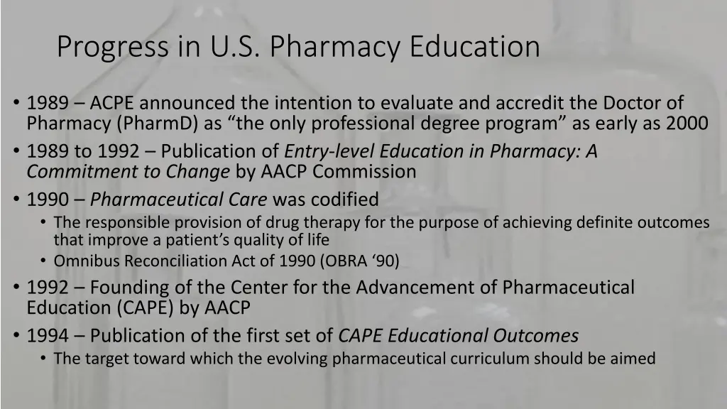 progress in u s pharmacy education 8