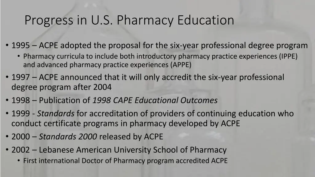 progress in u s pharmacy education 9