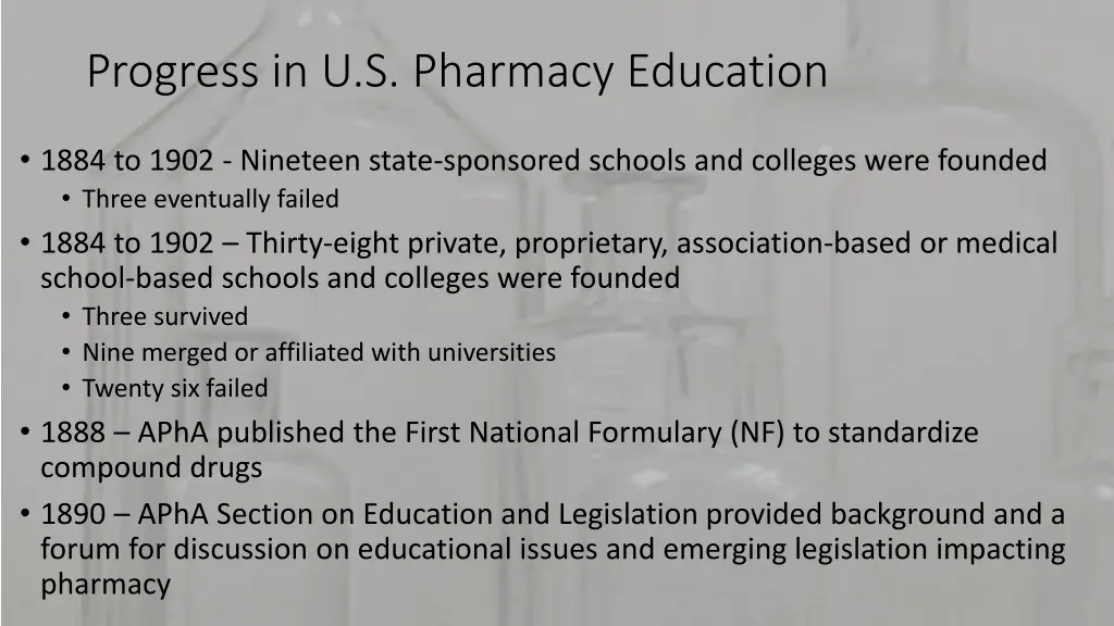 progress in u s pharmacy education