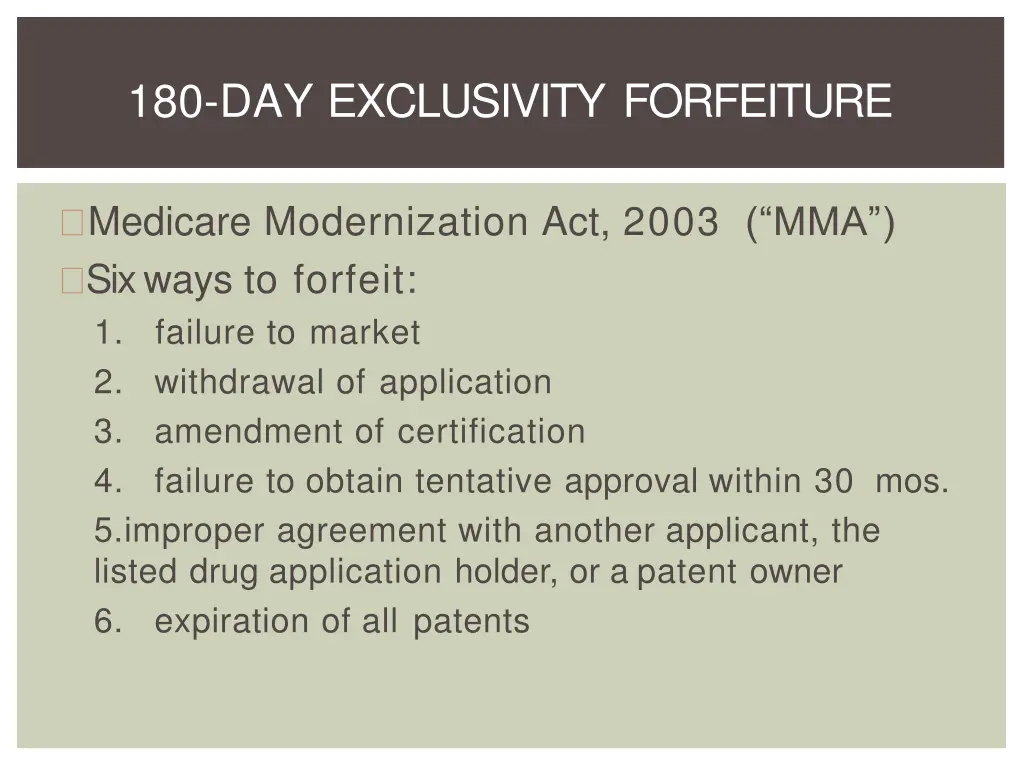 180 day exclusivity forfeiture