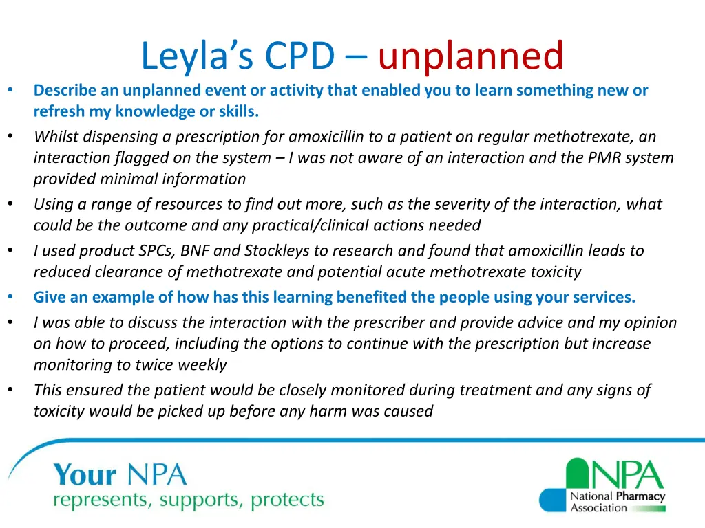 leyla s cpd unplanned describe an unplanned event