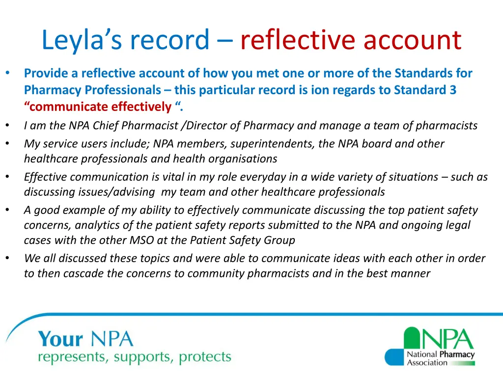 leyla s record reflective account