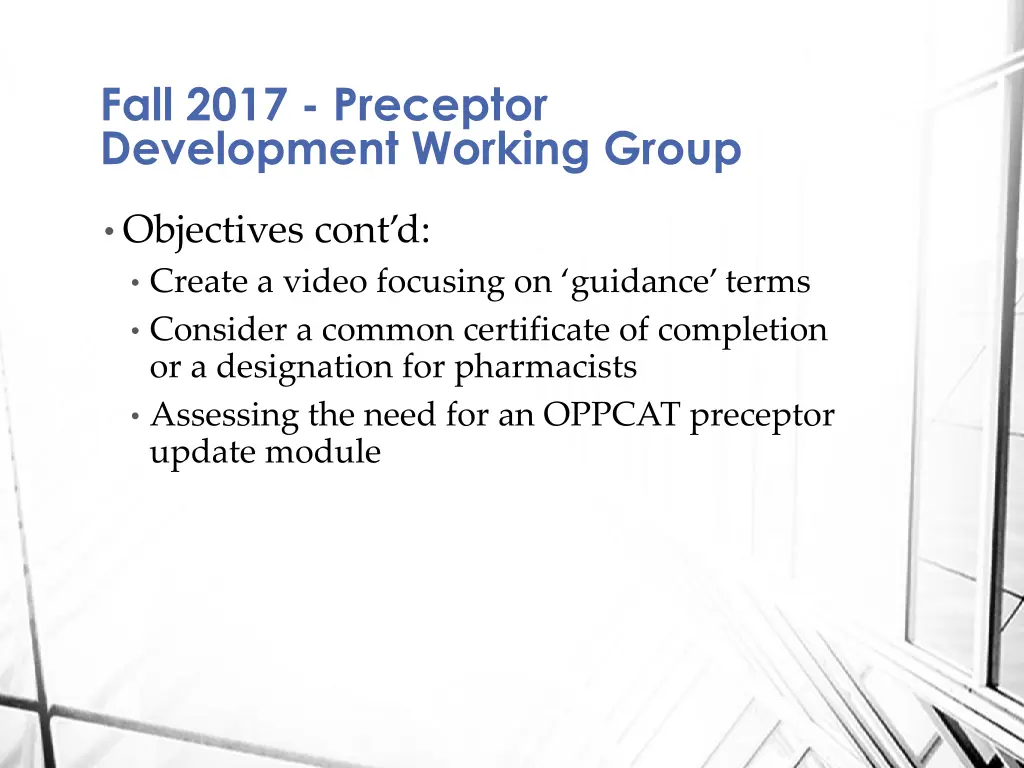 fall 2017 preceptor development working group 1