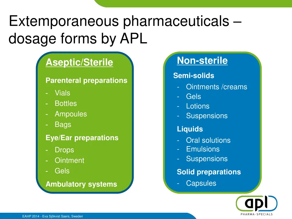 extemporaneous pharmaceuticals dosage forms by apl