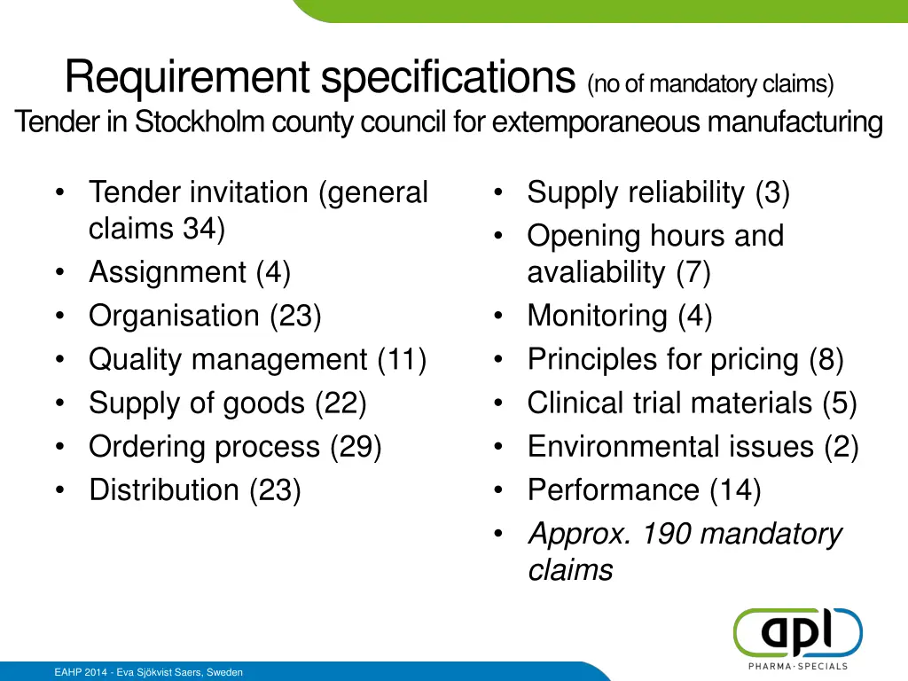 requirement specifications no of mandatory claims