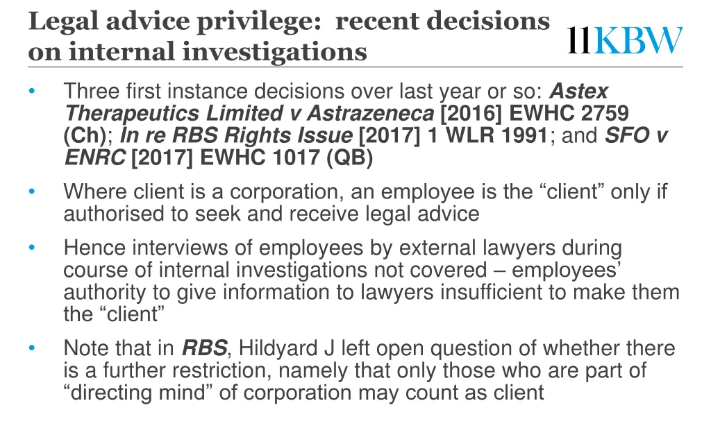 legal advice privilege recent decisions