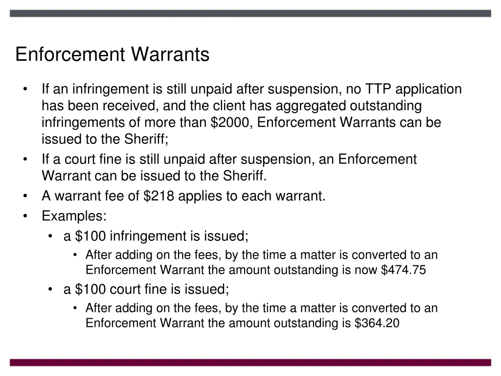 enforcement warrants