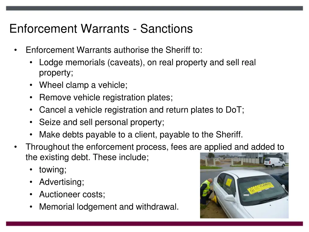 enforcement warrants sanctions