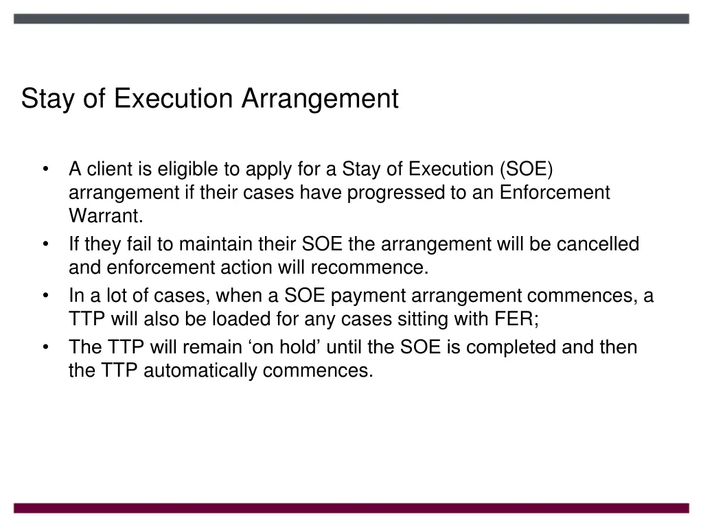 stay of execution arrangement