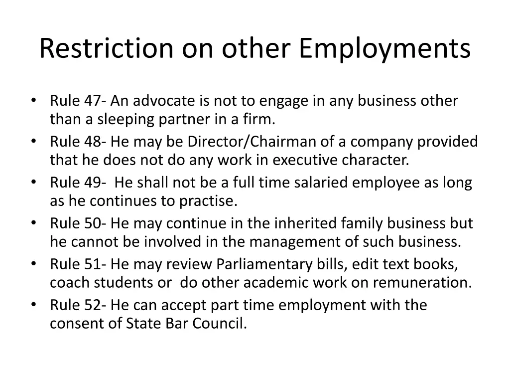 restriction on other employments