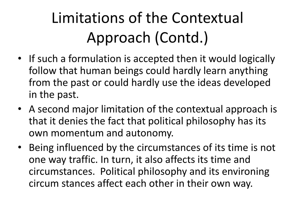 limitations of the contextual approach contd