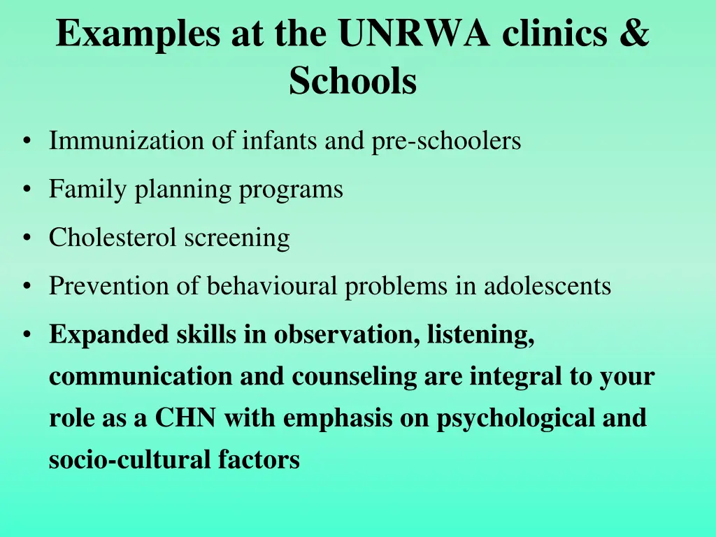 examples at the unrwa clinics schools