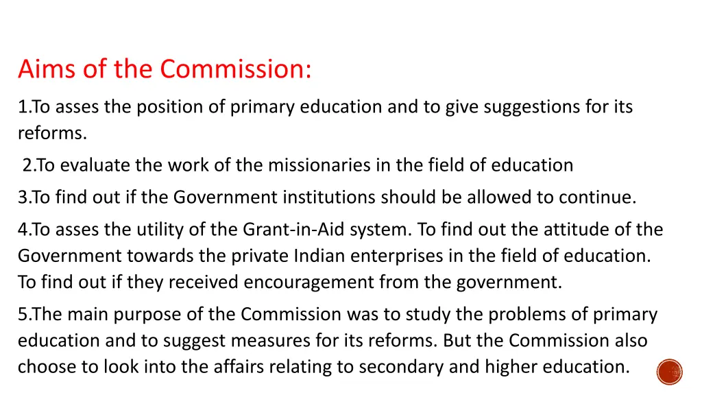 aims of the commission