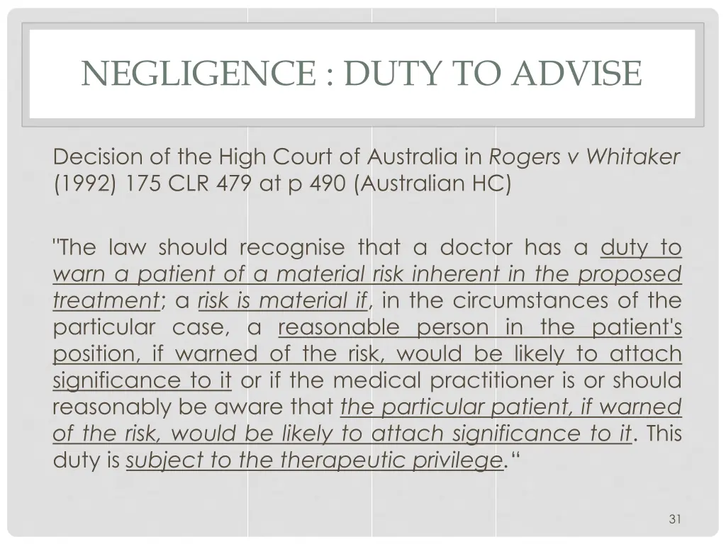 negligence duty to advise 1