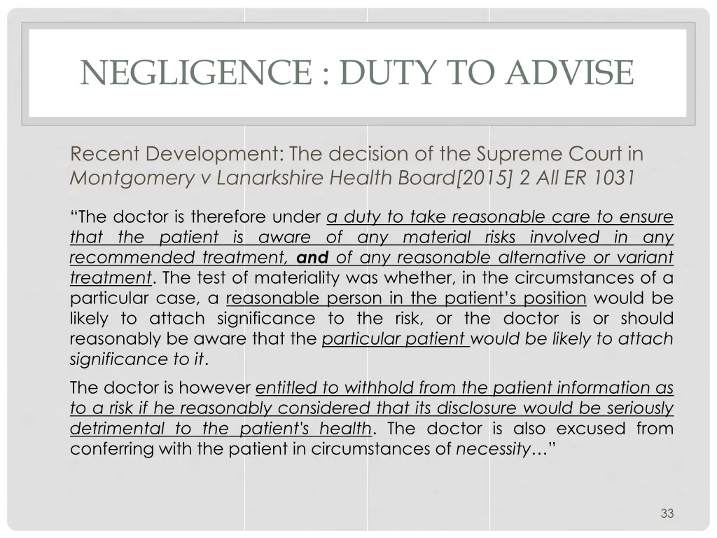 negligence duty to advise 3