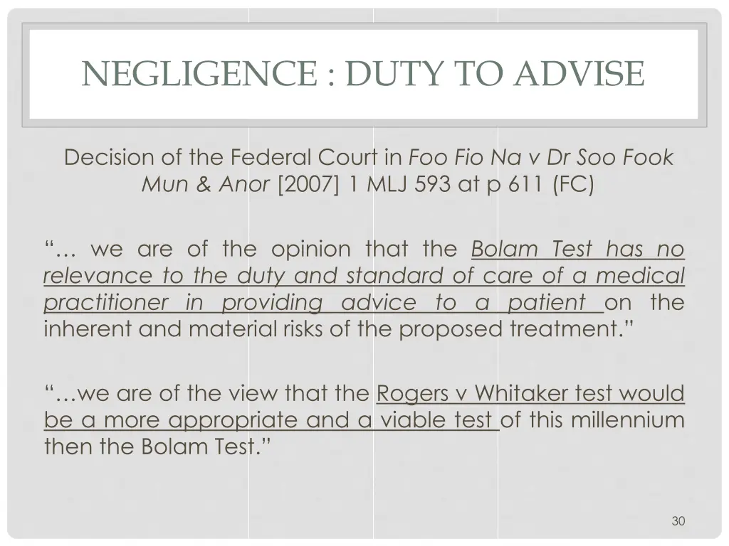 negligence duty to advise