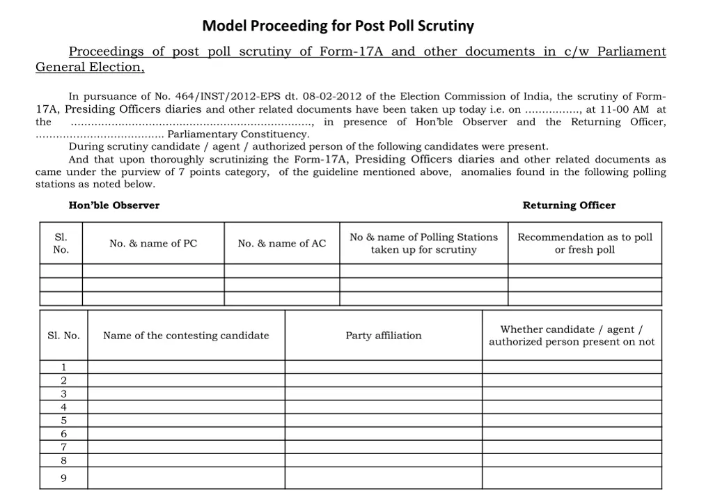 model proceeding for post poll scrutiny