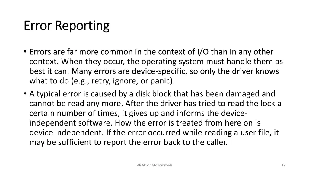 error reporting error reporting