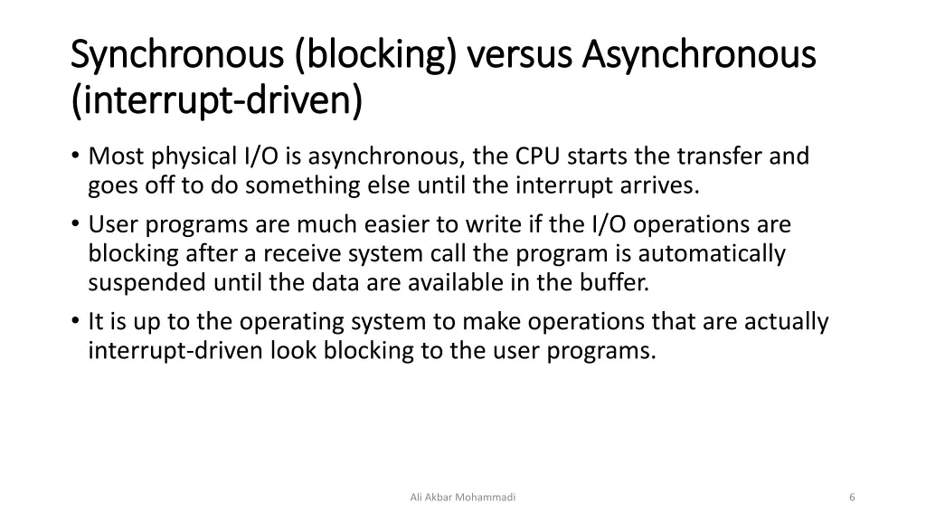 synchronous blocking versus asynchronous