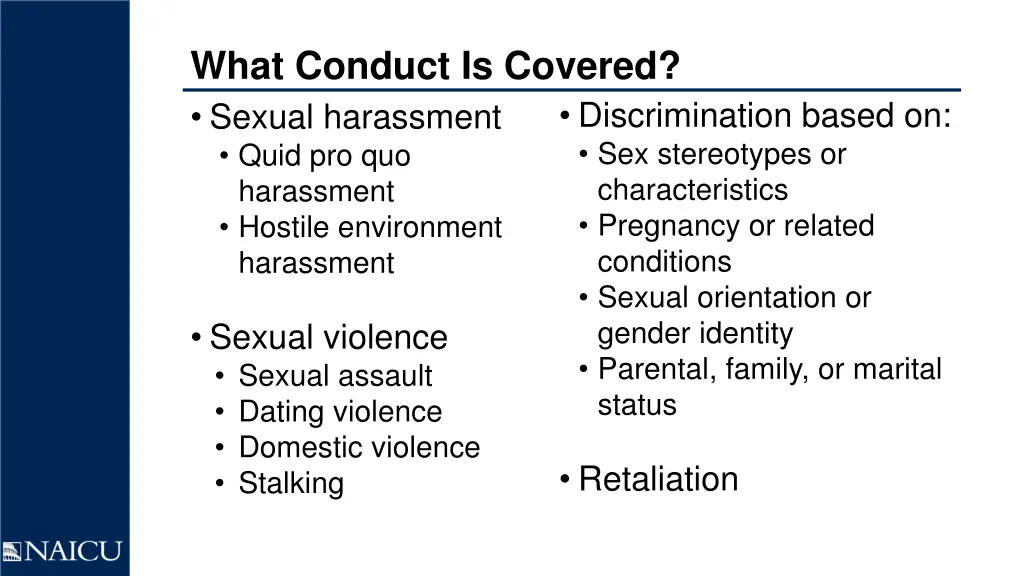 what conduct is covered