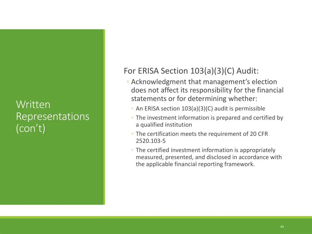 for erisa section 103 a 3 c audit acknowledgment