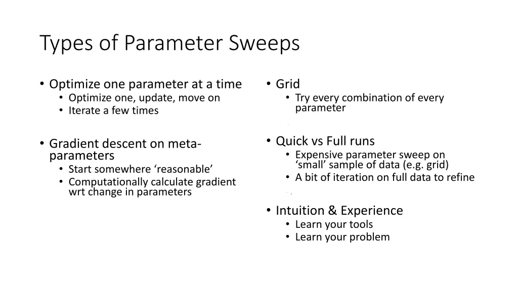 types of parameter sweeps