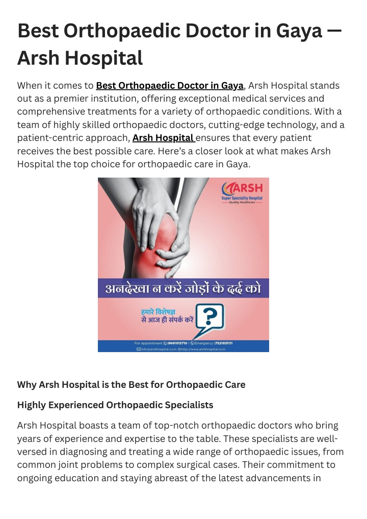 best orthopaedic doctor in gaya arsh hospital