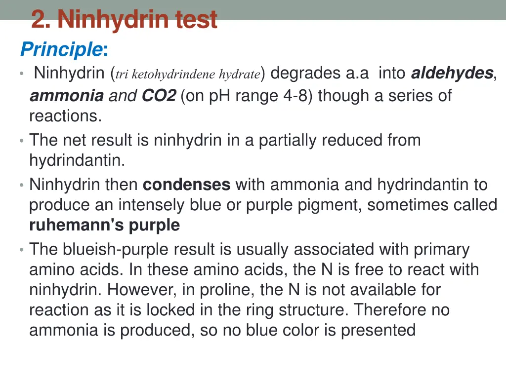 2 ninhydrin test principle ninhydrin