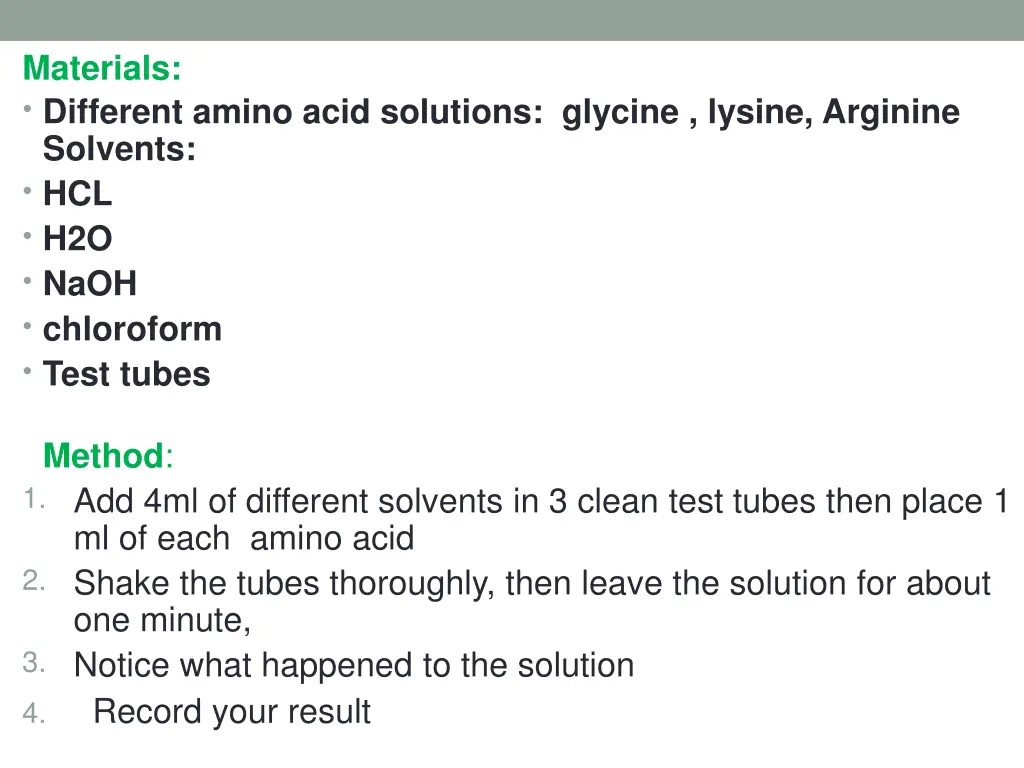 materials different amino acid solutions glycine