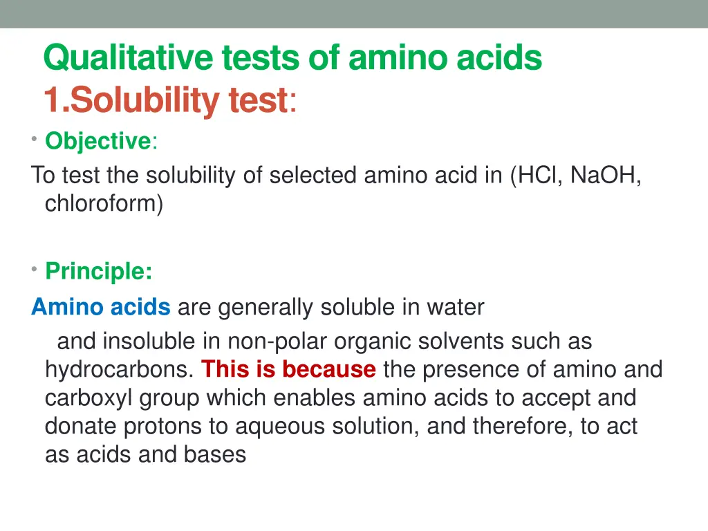 qualitative tests of amino acids 1 solubility