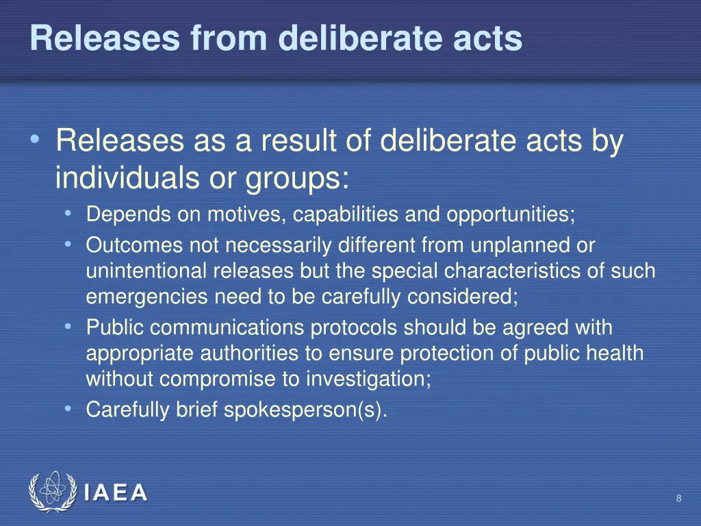 releases from deliberate acts