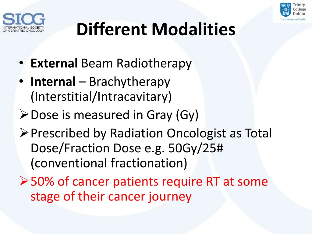 different modalities