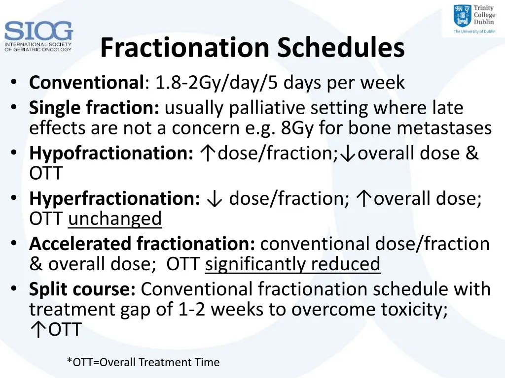 fractionation schedules conventional