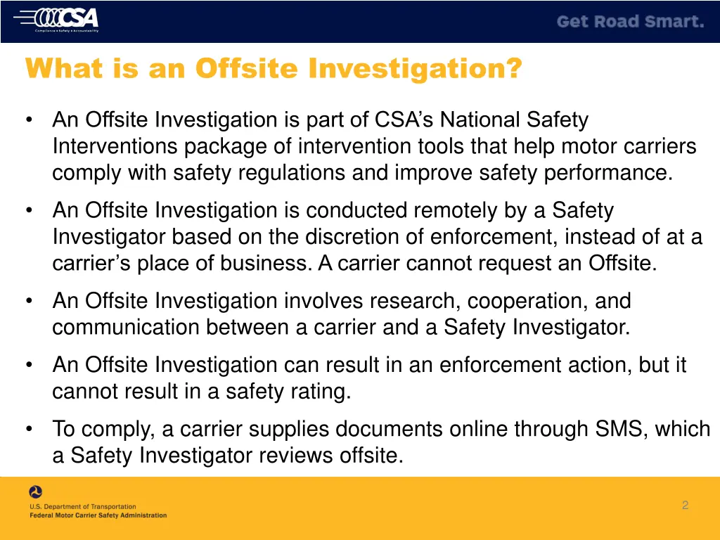 what is an offsite investigation