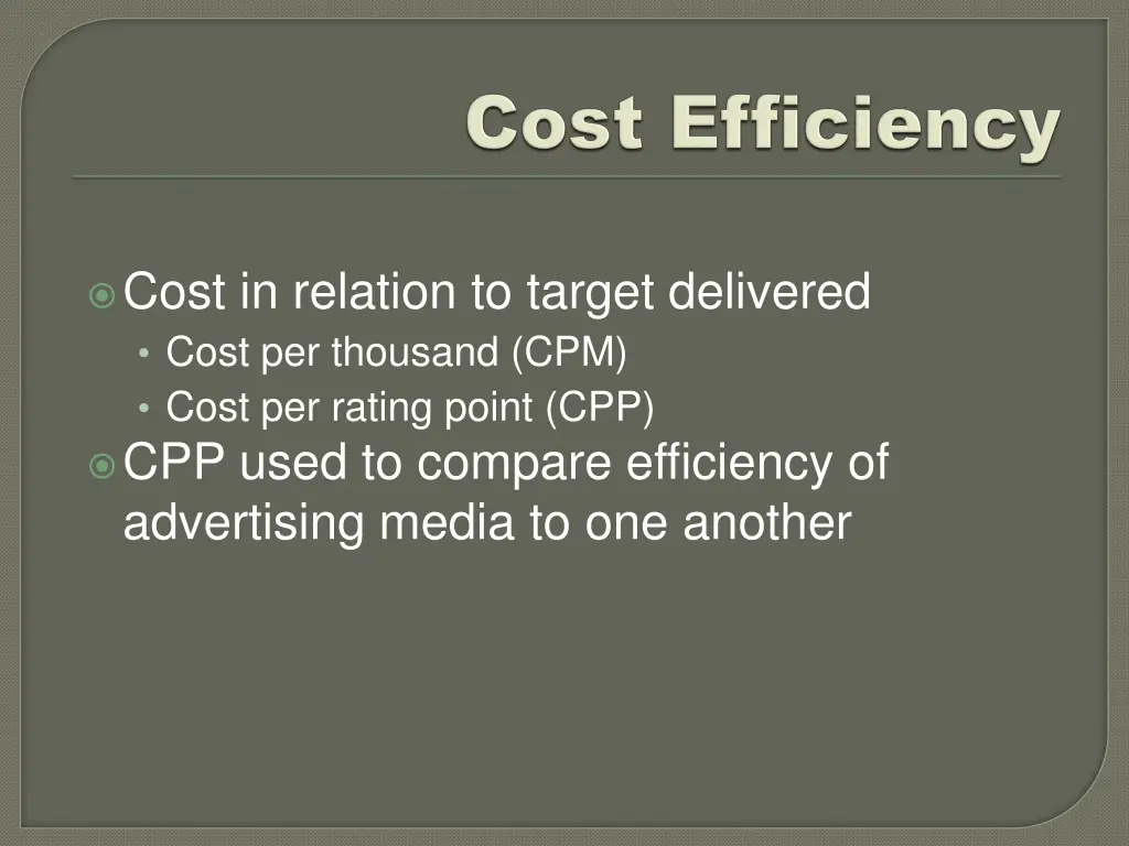 cost in relation to target delivered cost