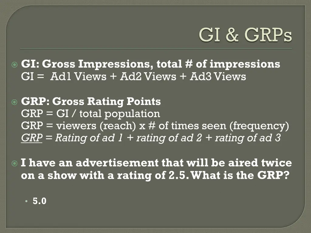 gi gross impressions total of impressions