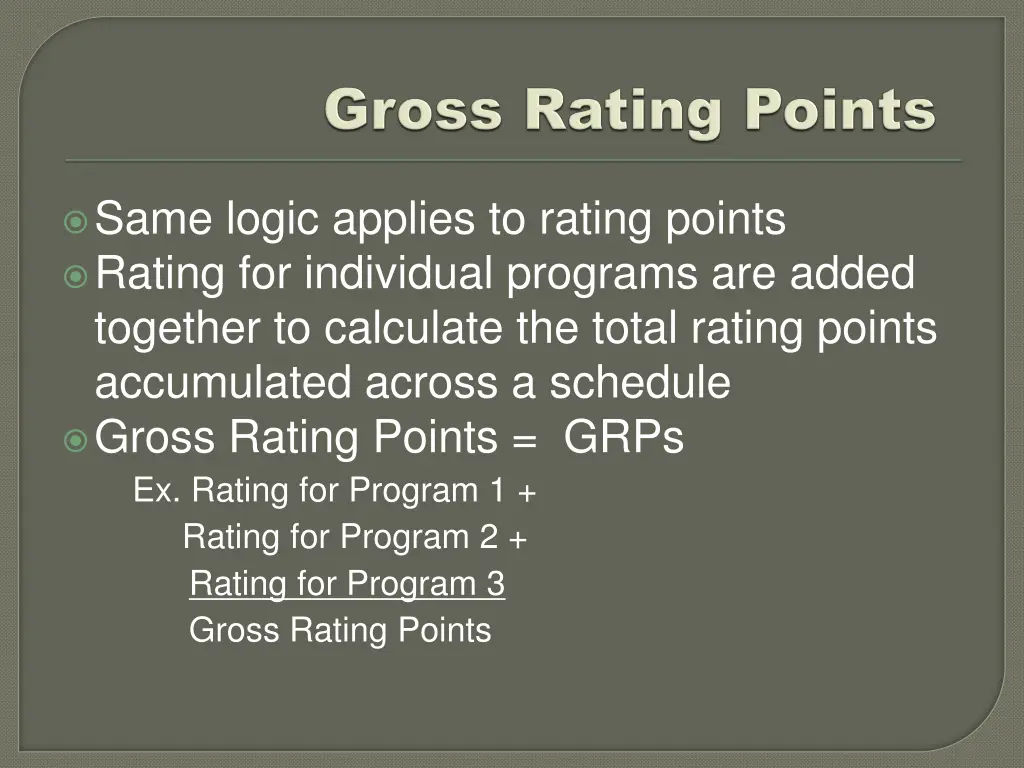 same logic applies to rating points rating