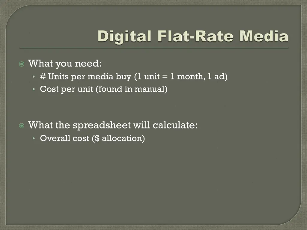 what you need units per media buy 1 unit 1 month