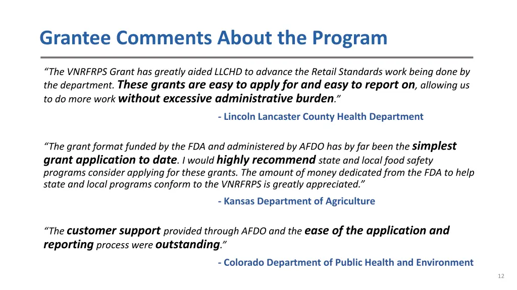 grantee comments about the program