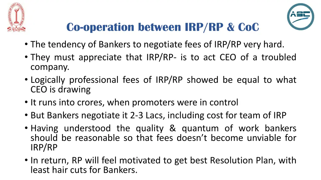 co operation between irp rp coc