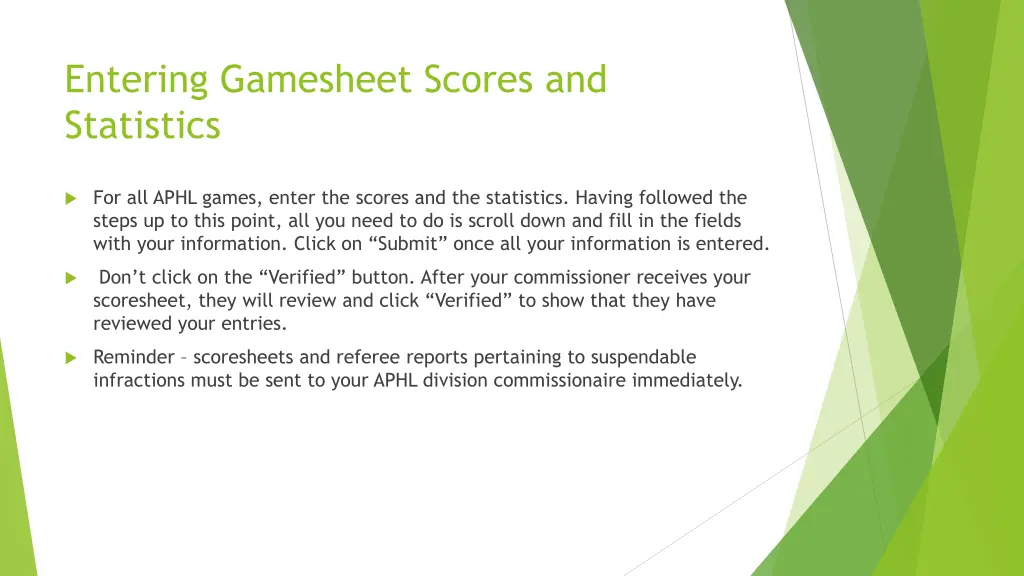 entering gamesheet scores and statistics