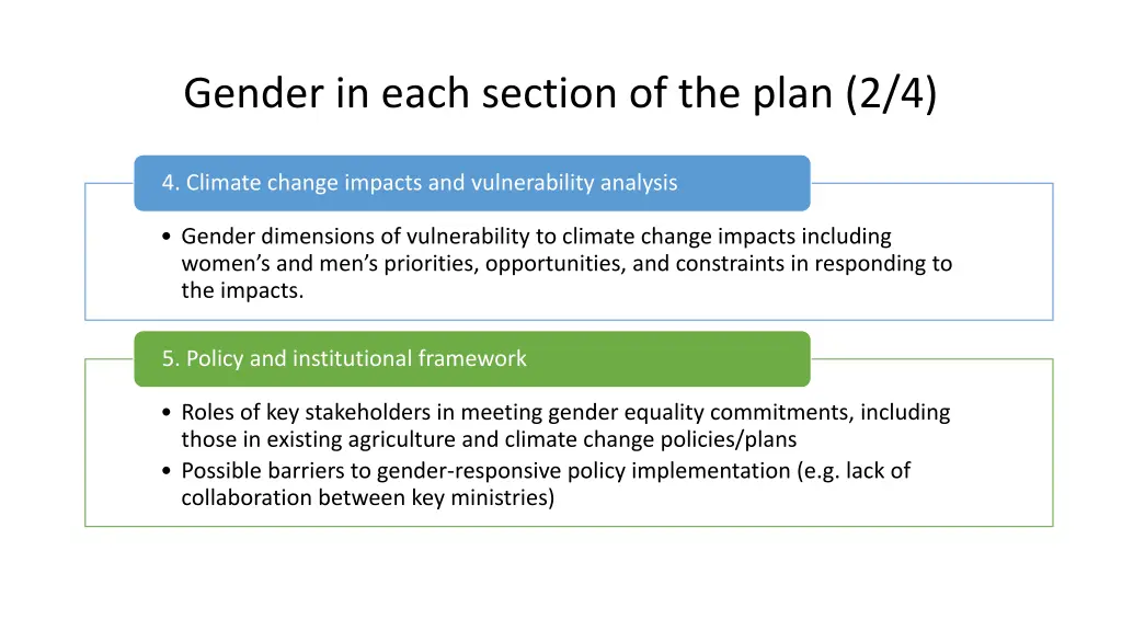 gender in each section of the plan 2 4