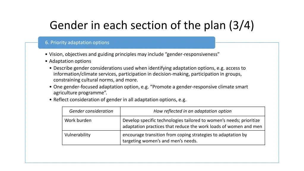 gender in each section of the plan 3 4