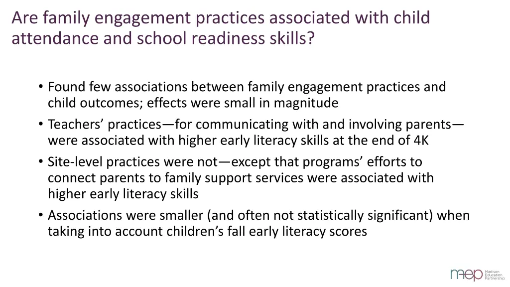 are family engagement practices associated with