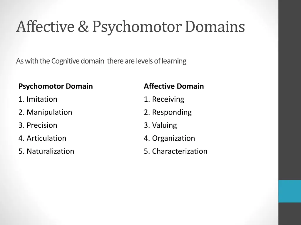 affective psychomotor domains